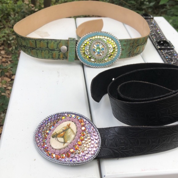 High end colored leather studded beaded  BELTS.